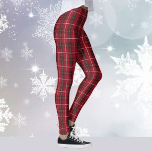 Red Plaid Tartan Yoga Jul Helgdag Leggings
