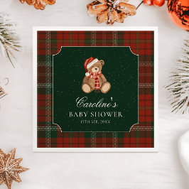 Red Plaid Teddy Bear Christmas Baby Shower Napkins Pappersservett