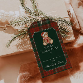 Red Plaid Teddy Bear Christmas Gift Tags  Presentetikett