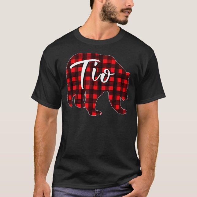 Red Plaid Tio Bear Matching Family Christmas pajam T Shirt (Framsida)