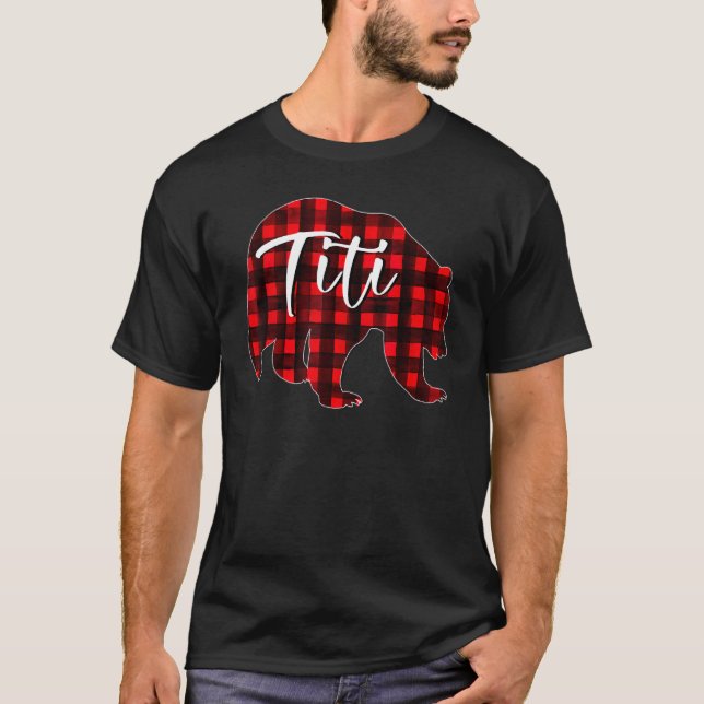 Red Plaid Titi Bear Matching Family Christmas paja T Shirt (Framsida)