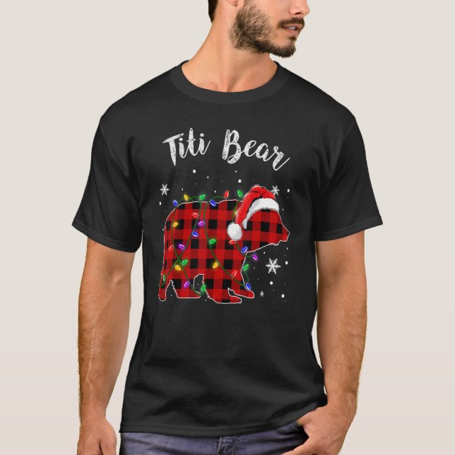 Red Plaid Titi Bear Matching Family Christmas Paja T Shirt (Framsida)