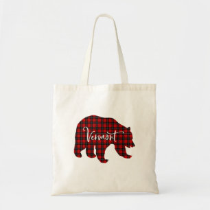 Red Plaid Vermont Bear Matcha Pajama-familjen Tygkasse
