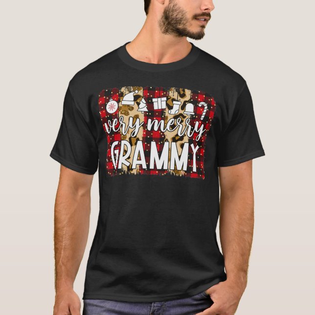 Red Plaid Very Merry Grammy Family Matching Christ T Shirt (Framsida)