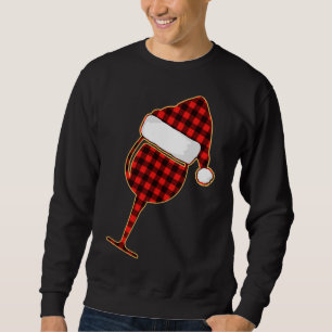 Red plaid Vin kopp och jultomten Hat Lång Ärmad Tröja