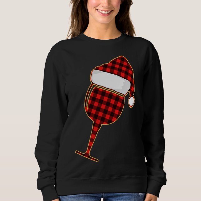 Red plaid Vin kopp och jultomten Hat T Shirt (Framsida)