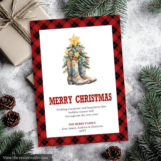 Red Plaid Western Buffalo Holiday Greeting Card Julkort (Red Plaid Western Buffalo Holiday Greeting Card)