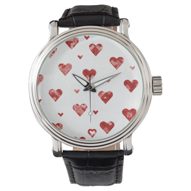 Red Plaided Hearts design Armbandsur (Framsida)
