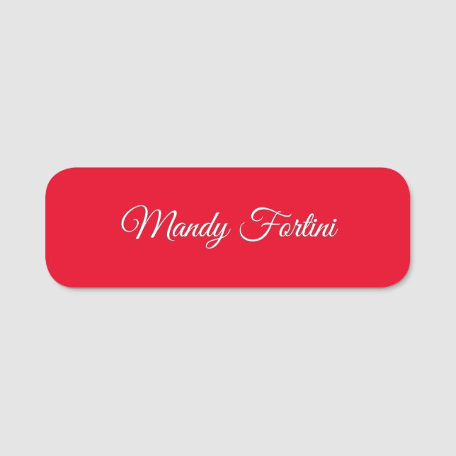 Red Plain Elegant Minimalist Calligraphy Namnbricka (Framsida)