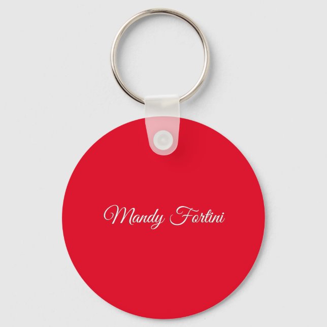 Red Plain Elegant Minimalist Calligraphy Nyckelring (Framsida)