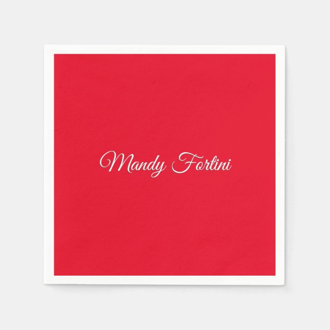 Red Plain Elegant Minimalist Calligraphy Pappersservett (Framsidan)