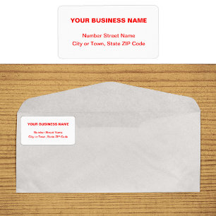 Red Plain Text Business Address Label Adressetikett