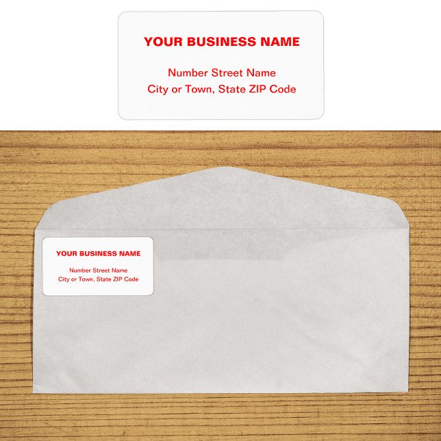 Red Plain Text Business Address Label Adressetikett (Business address label in red plain text)