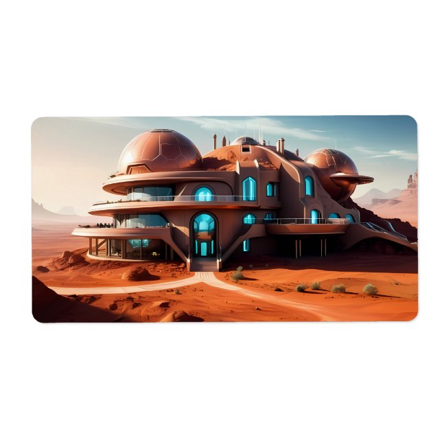 Red Planet Mansion - AI Futuristiska Desert Villa Fraktsedel (Framsidan)