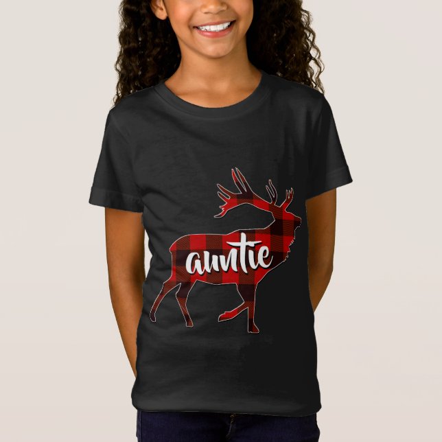 Red Play Auntie Buffalo Matching Family Reindeer T Shirt (Framsida)