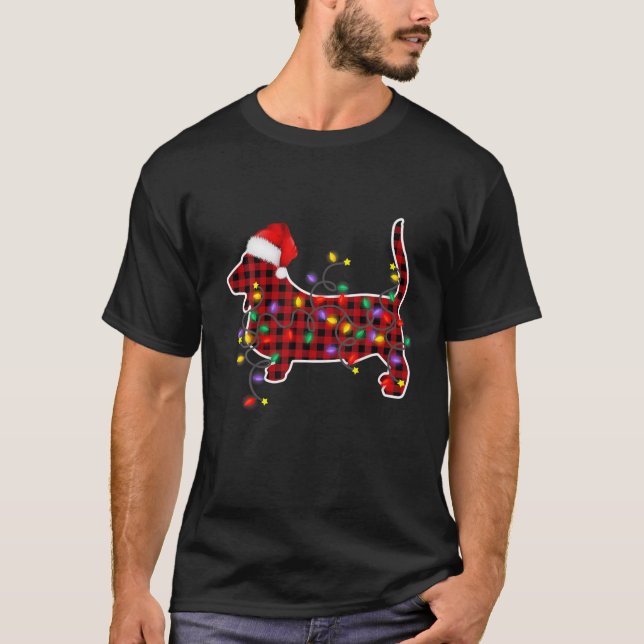 Red Play Basset Hound Hund jul Ljus Pajama T Shirt (Framsida)