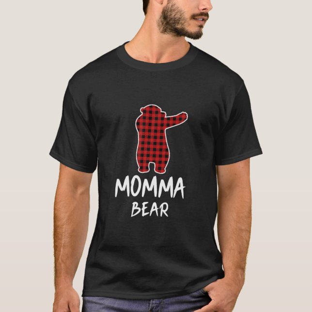 Red Play Bear Dabbing jul Pajama Momma Matc T Shirt (Framsida)