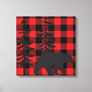 Red Play Black Bear Silhouette Canvastryck