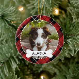 Red Play Bone Hund Photo & Namn Julgransprydnad Keramik