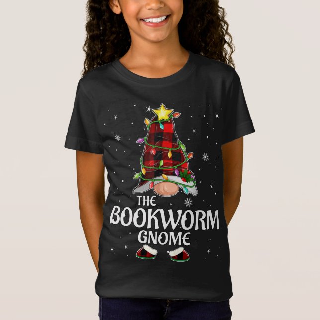 Red Play Bookworm Gnome Matching jul Pajama T Shirt (Framsida)
