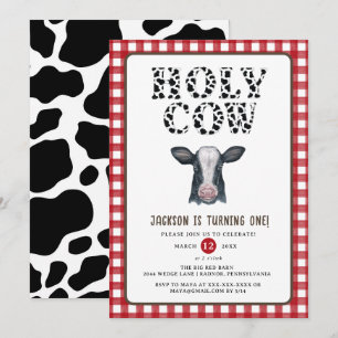 Red Play Boy Heliga Cow Första födelsedagen Inbjudningar