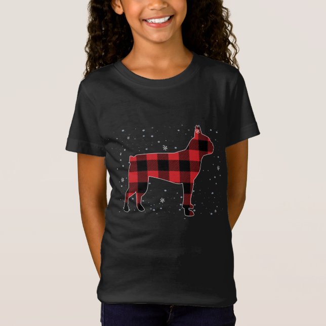 Red Play Buffalo Boston Terrier jul Pajamas T Shirt (Framsida)