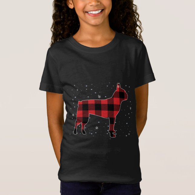Red Play Buffalo Boston Terrier jul Pajamas T Shirt (Framsida)