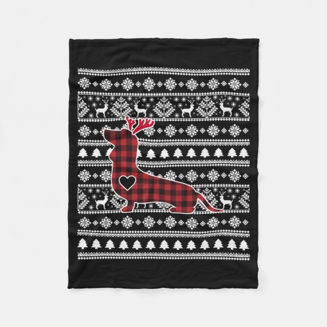 Red Play Buffalo Dachshund Hund jul Fleecefilt (Framsidan)