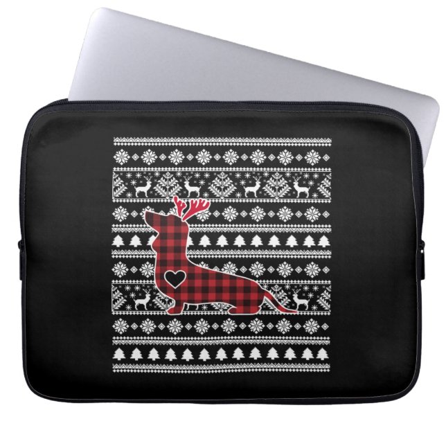 Red Play Buffalo Dachshund Hund jul Laptop Fodral (Framsidan)