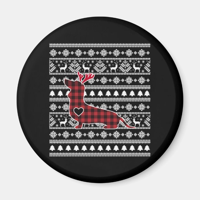 Red Play Buffalo Dachshund Hund jul Magnet (Framsidan)