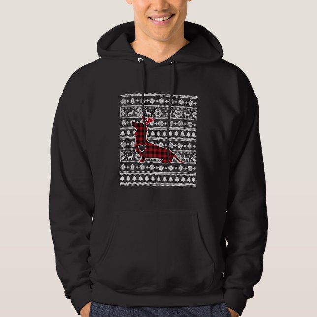 Red Play Buffalo Dachshund Hund jul Pajamas Hoodie (Framsida)