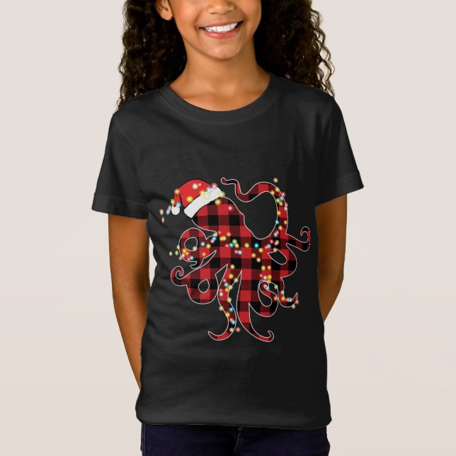 Red Play Buffalo Octopus jul Ljus Pajamas T Shirt (Framsida)