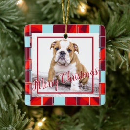 Red Play Bulldog Hund Photo God jul Julgransprydnad Keramik