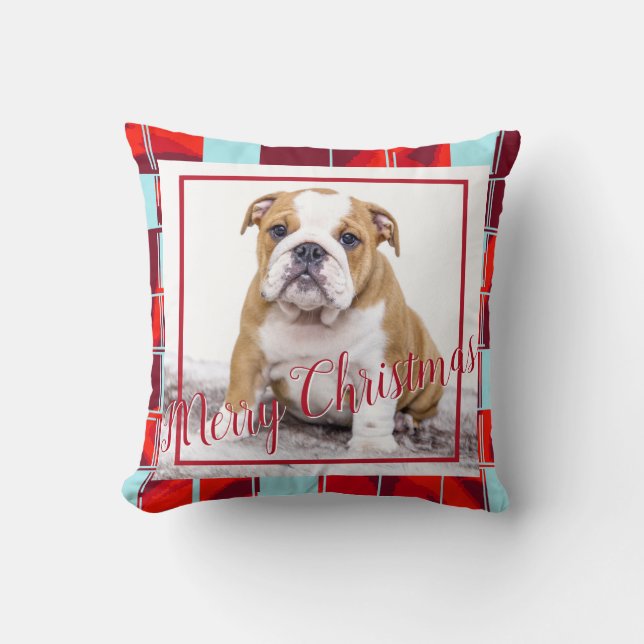 Red Play Bulldog Hund Photo God jul Kudde (Framsida)