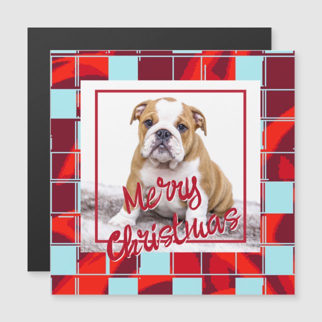 Red Play Bulldog Hund Photo God jul Magnet (Fram/baksida)