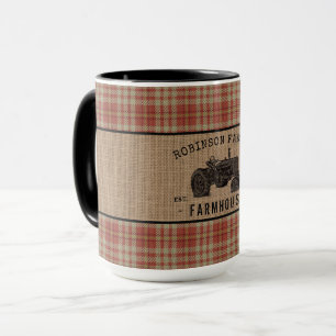 Red Play Burlap Big Tractor Mugg
