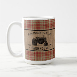 Red Play Burlap Large för Family Farmhouse Tracto Kaffemugg