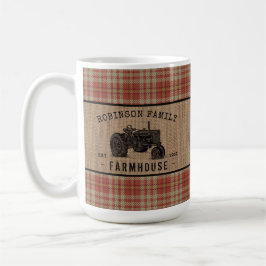Red Play Burlap Large för Family Farmhouse Tractor Kaffemugg