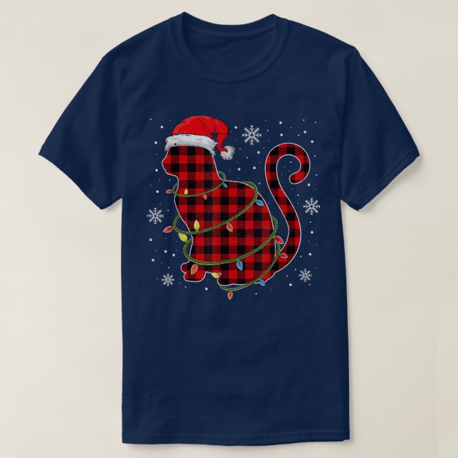 Red Play Cat Santa Hat jul Pajamas Family X T Shirt (Design framsida)