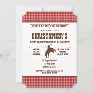 Red Play Cowboy Rodeo Birthday-inbjudan Inbjudningar