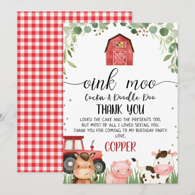 Red Play Foliage Farm Birthday - tackkort Inbjudningar (Fram/baksida)