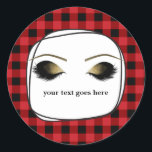 Red Play Glam Guld Makeup Eyelash Favor Runt Klistermärke<br><div class="desc">Anpassa med valfri text.</div>