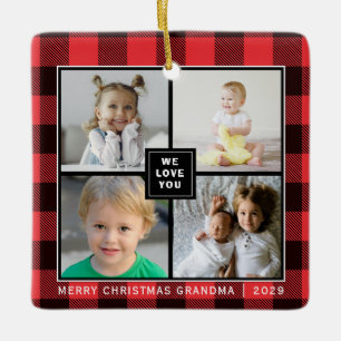 Red Play God jul Grandma Photo Collage Julgransprydnad Keramik