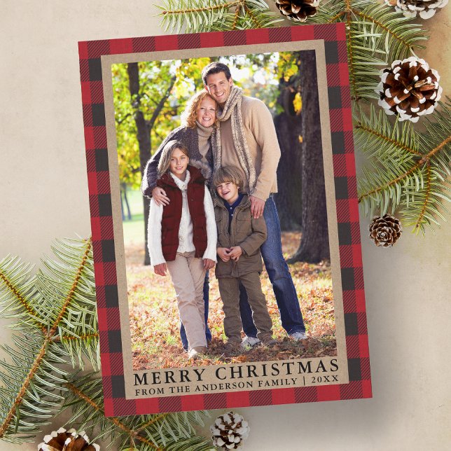 Red Play God jul Kraft Family Photo Julkort (Customize to change text size or text style.)