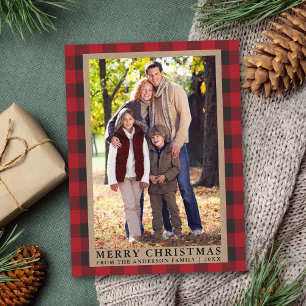 Red Play God jul Kraft Family Photo Vykort