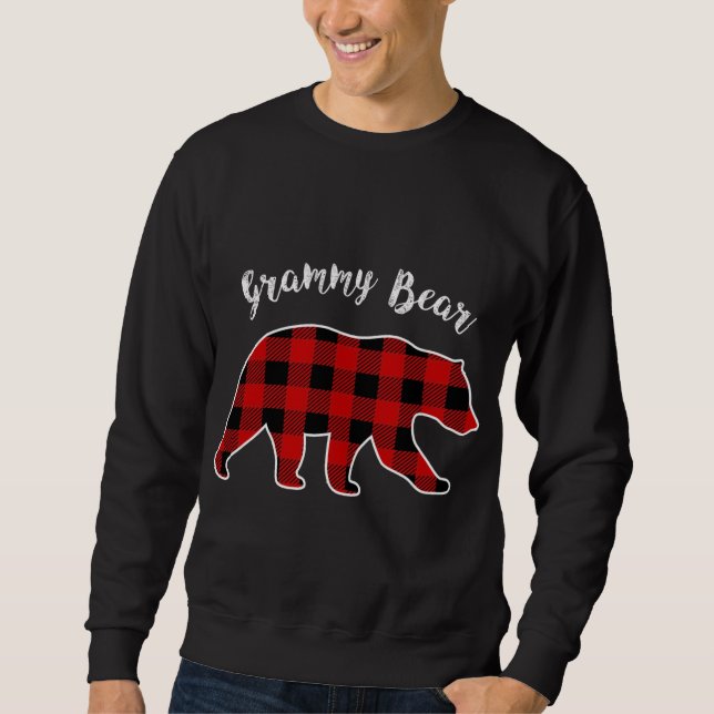 Red Play Grammy Bear Matching Family Buffalo Chri Lång Ärmad Tröja (Framsida)