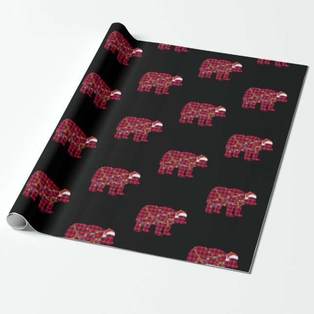 Red Play jul Ljus Bear Santa Hat Presentpapper (Utrullad)