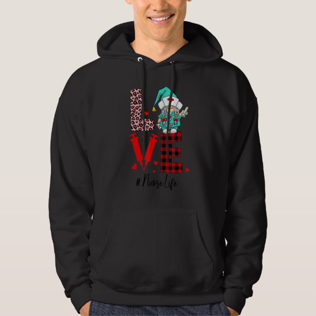 Red Play Leopard Mönster Kärlek Valentine Gnome Nu Hoodie (Framsida)