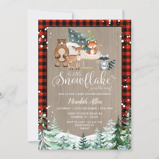 Red Play Lumberjack Snowflake Baby Shower Inbjudningar (Framsida)
