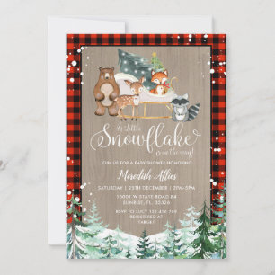 Red Play Lumberjack Snowflake Baby Shower Inbjudningar